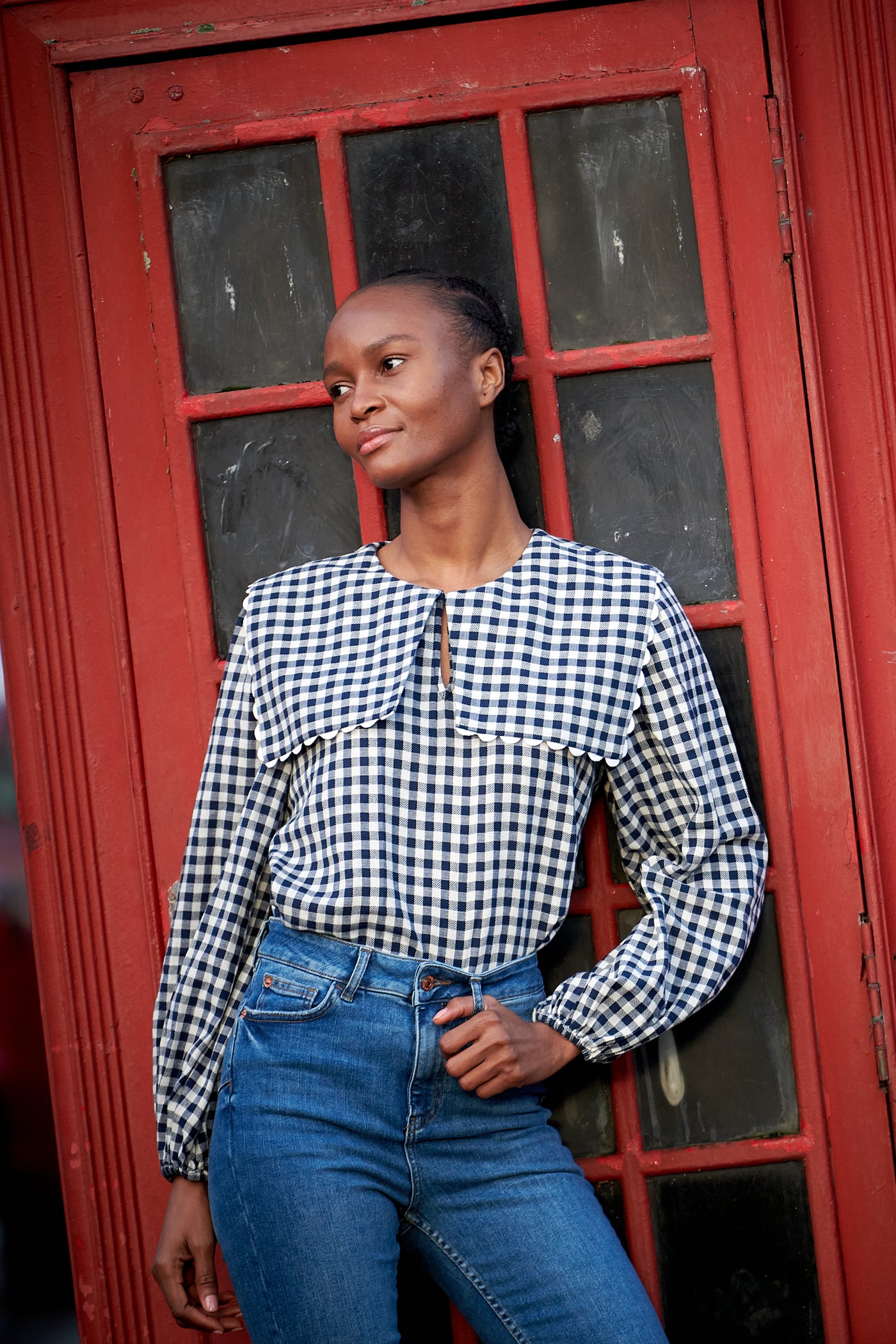 Mabel Top in Indigo Gingham