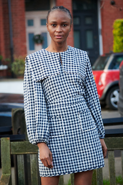 Mabel Top in Indigo Gingham