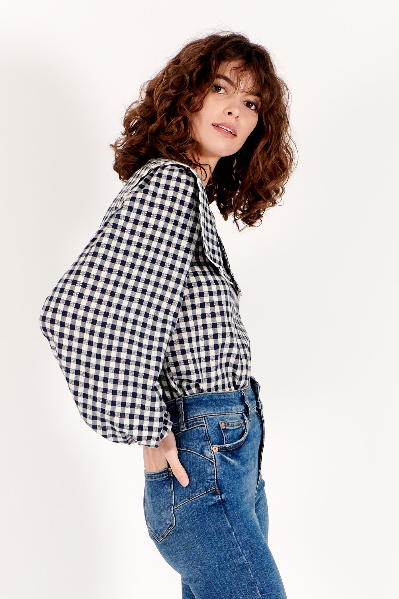 Mabel Top in Indigo Gingham