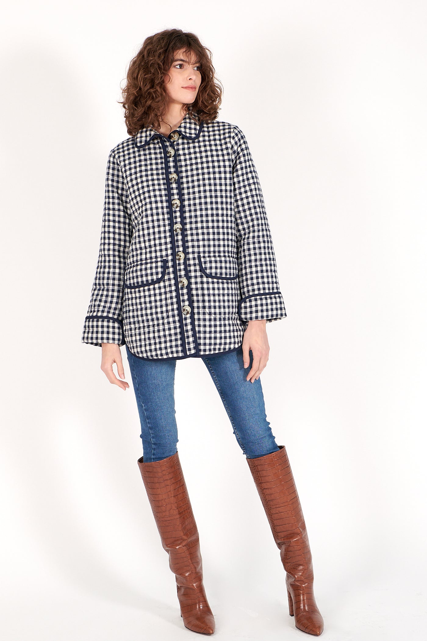 Maddie Jacket in Indigo Gingham