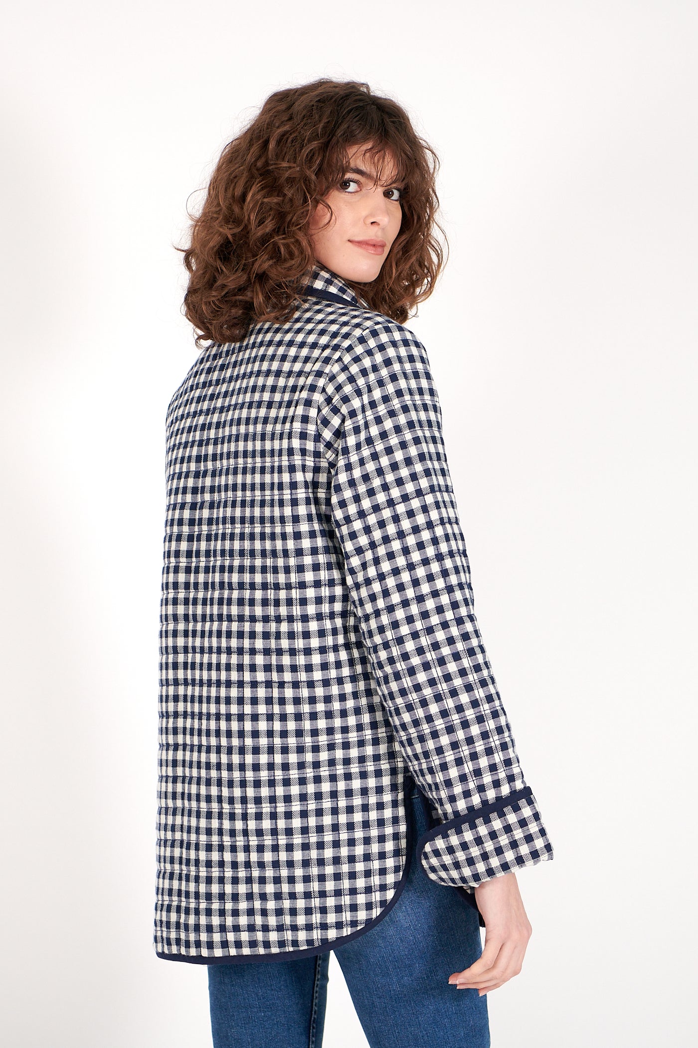 Maddie Jacket in Indigo Gingham