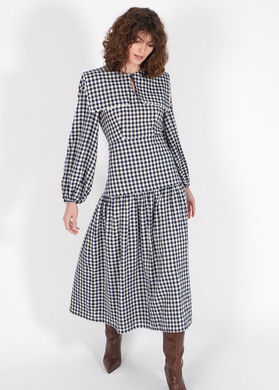 Cordelia Dress in Indigo Gingham