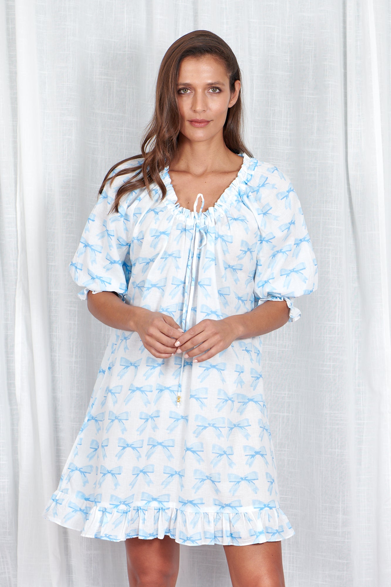 Mini Nightdress in Blue Bow